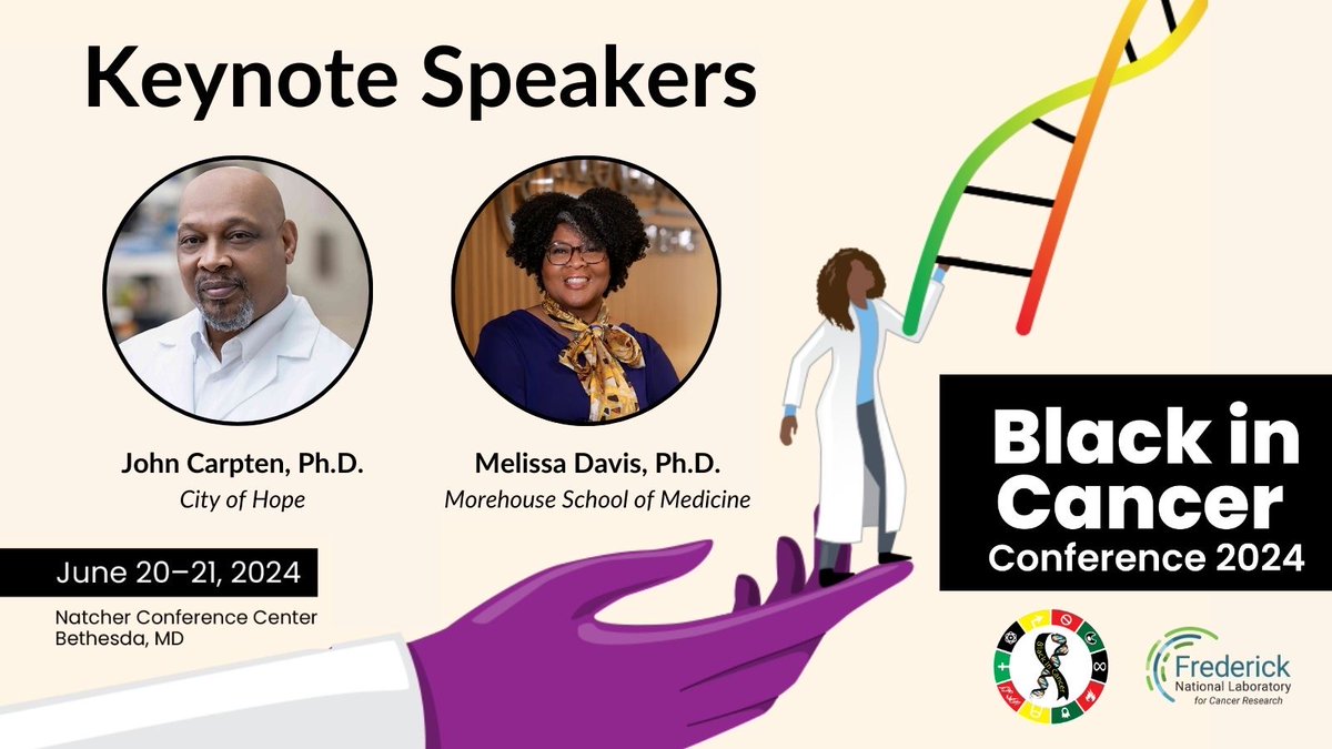 With just under 3 months left until the next #BlackinCancer conference, it's time to reveal our lineup of speakers.🤩 📌Introducing our keynote speakers, @djhazadus & @MeliD32! Explore their profiles & meet other speakers on the #BiCconf24 website: bit.ly/BiC24speakers