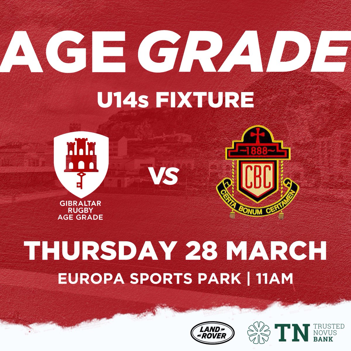 We welcome the prestigious Christian Brothers College from Cork, Ireland to Europa Point as they take on our U14s tomorrow morning! 🙌

CBC bringing a large squad of players with games starting at 11am.

#GibraltarRugby