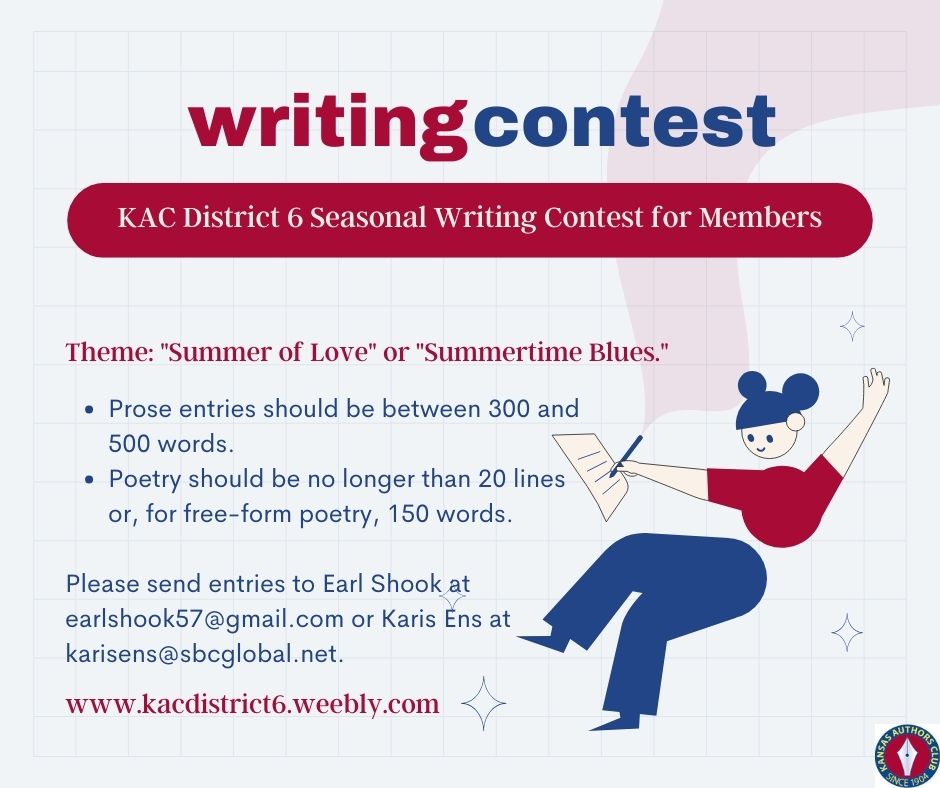 kacdistrict6's tweet photo. The second writing contest of 2024 for District 6 members will be open to entries Monday, April 1st - Friday, May 31. #WritingCommunity #contest #writingcontest 

https://t.co/OeDcA6luVl https://t.co/mWxfTE7doH