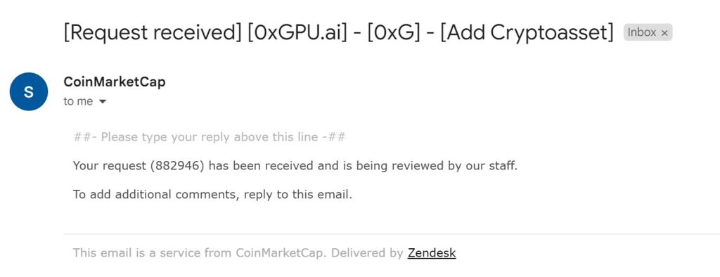 zeroxgpu's tweet image. This is a public verification post in order to vouch for the legitimacy of 0xGPU.ai listing request on @CoinMarketCap

Our ticket ID : 882946

Contract Address: 
0x486D95c40FEba650c38E98Cd9d7979D9cD88CeA0

Coinmarketcap Dexscan :
coinmarketcap.com/dexscan/ethere…