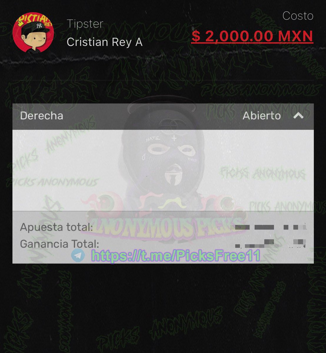 PicksAnonymous_'s tweet photo. ¿QUIERES LA APUESTA DE PAGO DE CRISTIAN REY?

La voy a dejar por aquí completamente gratis si llegamos a 50 repost 🔁

👉 Apuesta con un valor de $2,000 pesos de precio en la App 

Si llegamos a la meta la obtendrás completamente gratis. https://t.co/8rG5CxLkcn