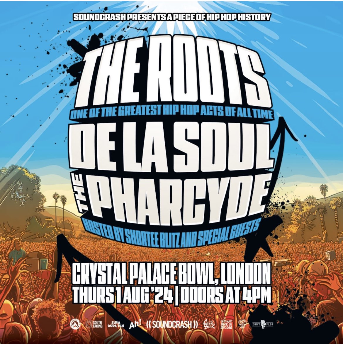 👊🏻 One of the greatest hip-hop acts of all time is coming to the Bowl! Join @theroots, with @WeAreDeLaSoul, @thepharcyde and special guests for an epic day in Crystal Palace Park on Thu 1st August. 🎟️ Tickets via @SouthFacingFest