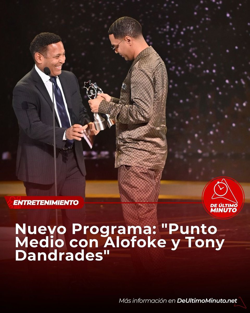 matiasgarciard's tweet photo. Los dominicanos Santiago Matías y Tony Dandrades se unen para presentar un nuevo programa que se suma a la parrilla de la comunicación digital: “Punto Medio con Alofoke y Tony Dandrades”.

Alofoke, uno de los influencers más reconocidos de Latinoamérica y Tony Dandrades, una figura icónica en la televisión en español en USA, se unen por primera vez para ofrecer una nueva experiencia a sus seguidores. Ambos provenientes de humildes orígenes, comparten un camino de lucha y esfuerzo que los han llevado a la cima del entretenimiento y la comunicación.

El programa se transmitirá en vivo todos los viernes a las 7:00 de la noche, a partir del Viernes Santo, 29 de marzo, exclusivamente en el canal de YouTube de Dandrades. Aunque los detalles del concepto del programa aún no han sido revelados, se promete una colaboración interesante @UltimominutoTW