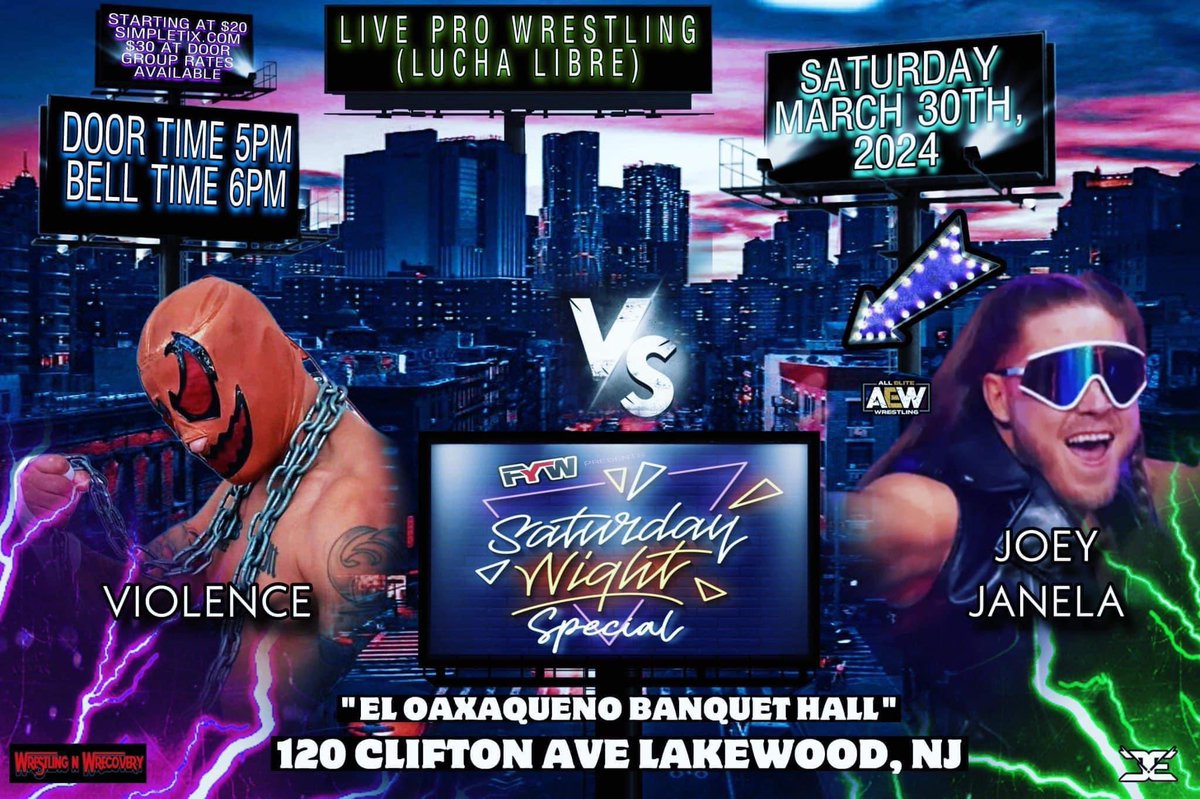 🚨This Saturday🚨 Live In Lakewood NJ 5pm doors open 6pm bell time @JANELABABY Vs @ViralViolence Tickets- simpletix.com/e/fyw-pro-wres…
