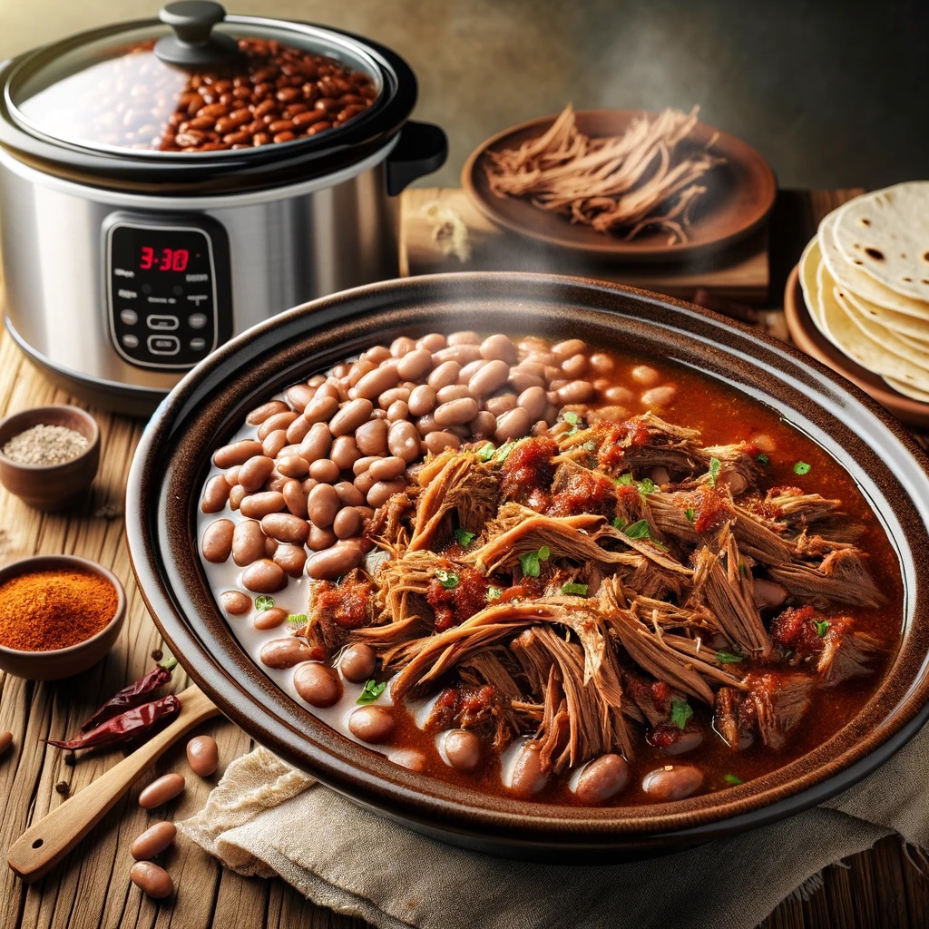 ChefSaig's tweet photo. Slow Cooker Mexican Brisket with Pinto Beans - This recipe transforms a simple beef brisket into a tender, flavorful masterpiece infused with the warm, spicy notes of chili powder and the earthy richness of pinto beans, all slow-cooked to perfection.

#GenAI #FoodAI #RecipeAI https://t.co/ZCGXHIpvb9