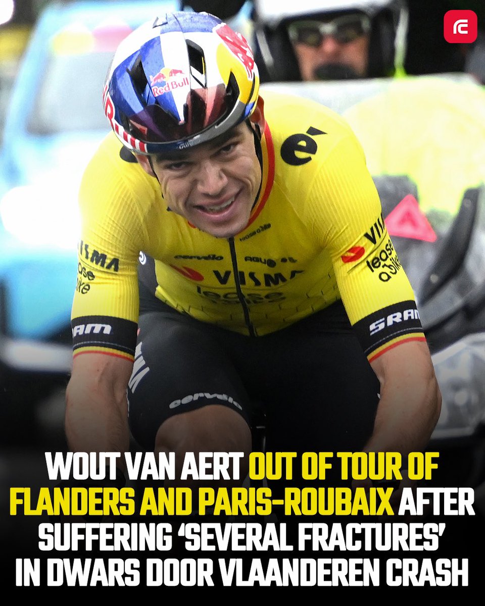 VelonCC's tweet photo. Terrible news. Get well soon, Wout 💪

A broken collarbone and several broken ribs were diagnosed in hospital. He will miss Flanders, Roubaix and the Amstel Gold Race. It is unclear how long his recovery will take, Team Visma | Lease a Bike said. 

📸 Getty Images https://t.co/WmPoWj3Njg