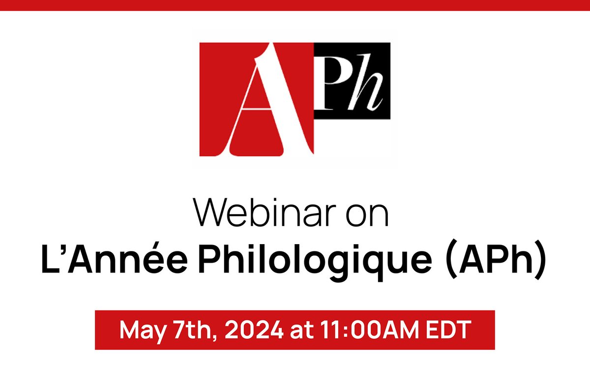 On May 7th, there will be a Webinar on L’Année Philologique (APh), a full-scope bibliographic database for scholars of classical studies. Learn more and register for the webinar here: classicalstudies.org/scs-news/webin…