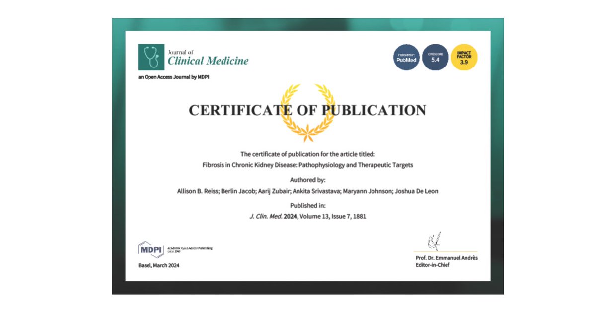 Our #latest #paper #ChronicKidneyDisease and kidney fibrosis. #healthcare #treatment #gratitude to #authors @NYULangoneLI @nyulisom @AFMResearch @MDPIOpenAccess mdpi.com/2077-0383/13/7…