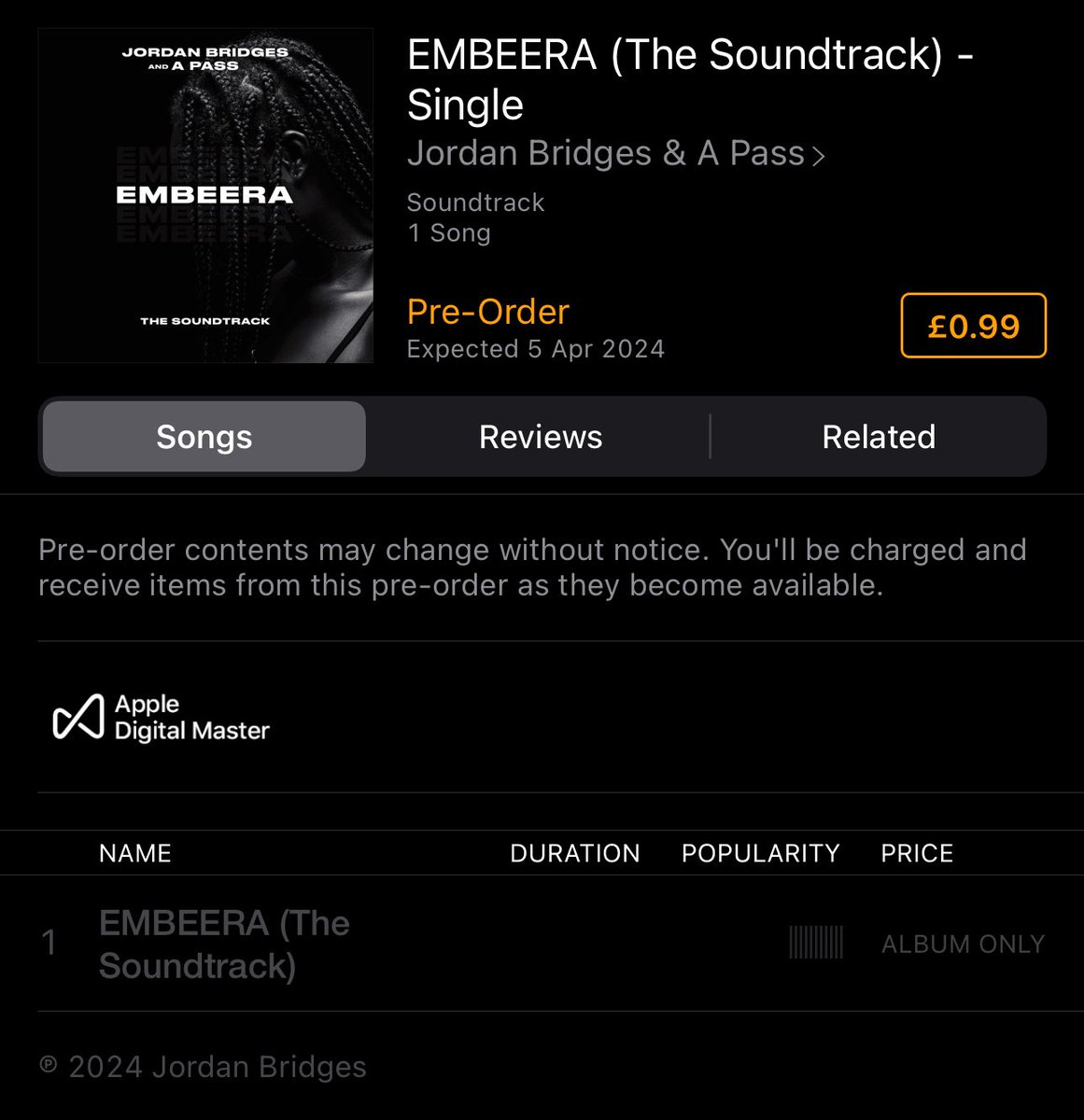 bridgesjordan's tweet photo. Jordan Bridges &amp; A Pass Present: EMBEERA (THE SOUNDTRACK) APRIL 5 https://t.co/g0SMAgSP7E