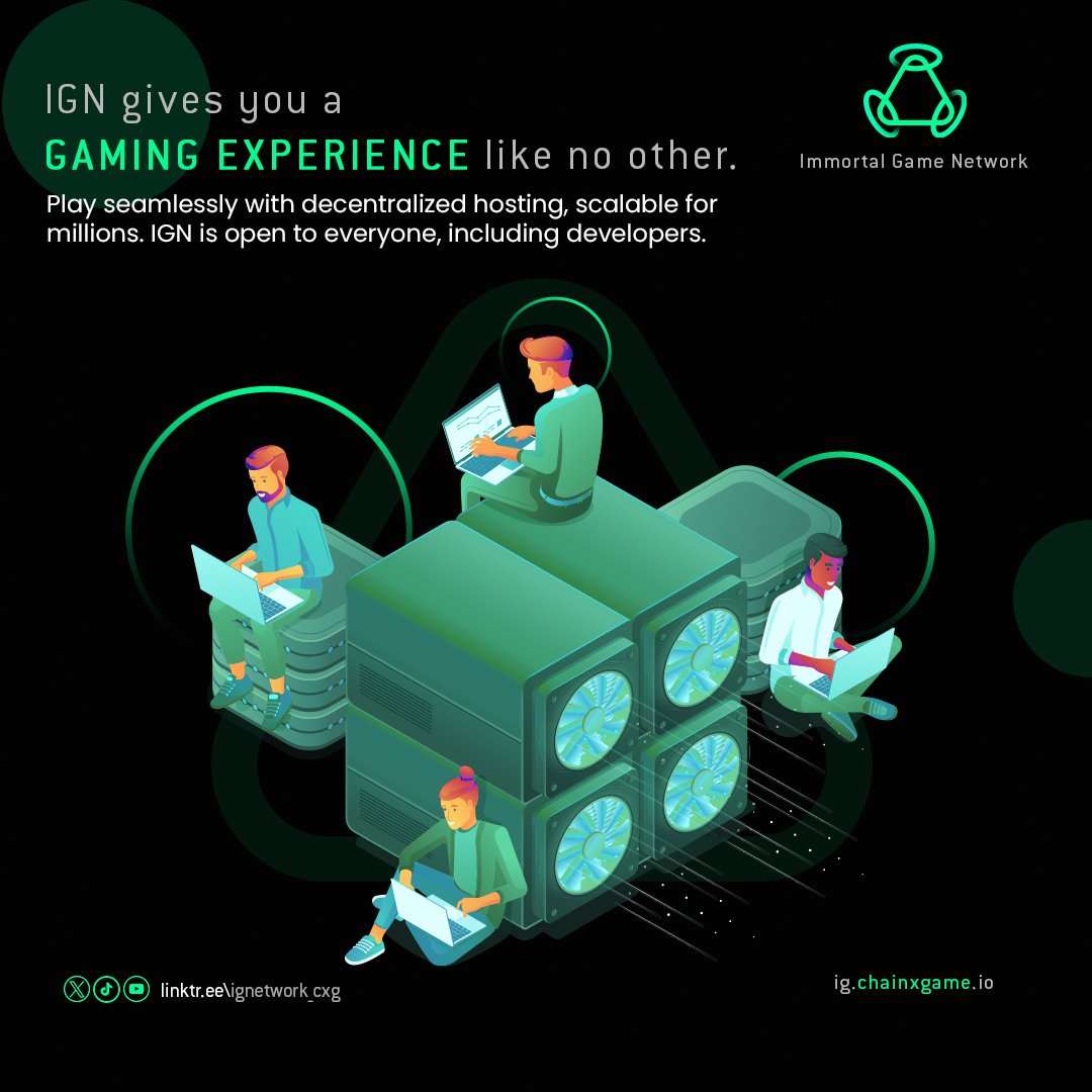ign_cxg's tweet photo. Experience gaming like never before With Us!

Decentralized hosting
Get resilient and say goodbye to downtime.

Scalable backbone
Ready for millions of users.

Open P2P Service
IGN welcomes developers, making it the ultimate gaming platform.

Join us as we redefine gaming. 🎮✨ https://t.co/H4uV7TtFet