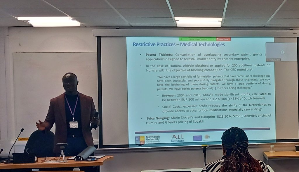 @PatentsInHumans Dr Opeyemi Kolawole speaking now @SLSA_UK examining the role and scope of European competition law to engage with bioethical issues posed by patents over health technologies  #slsa2024