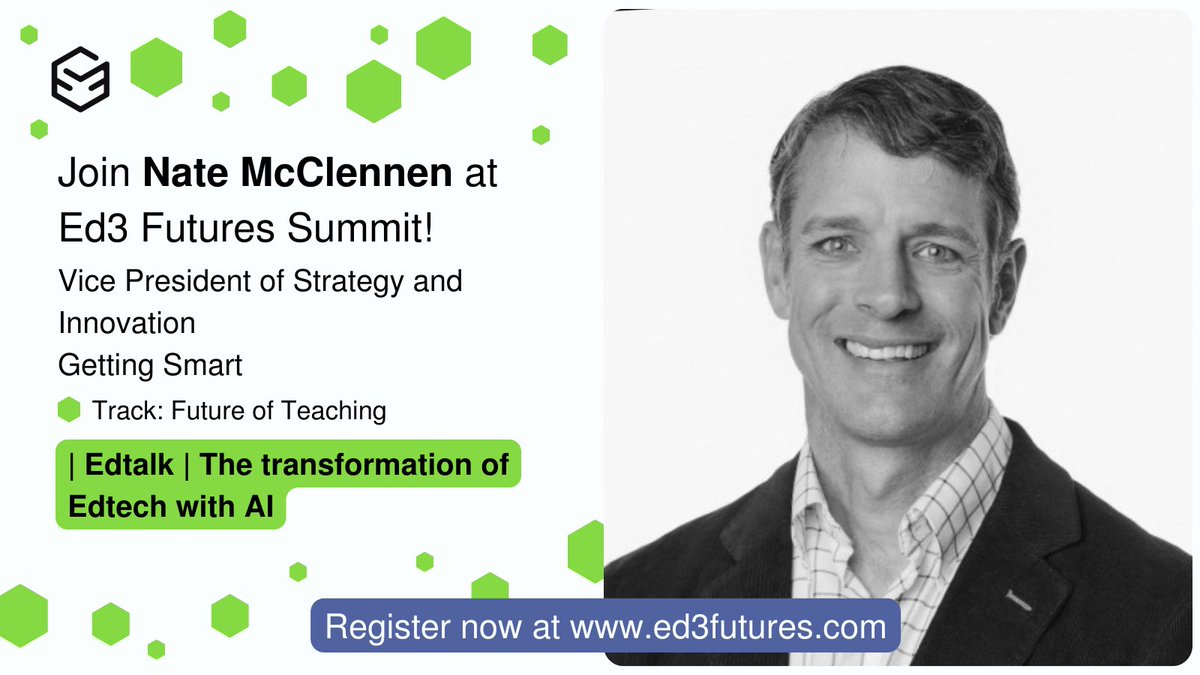 ✨ Overjoyed to announce @nmcclenn as a speaker at the Ed3 Futures Summit! 🎤

🎟️Secure your attendance now! #Ed3FuturesSummit #EducationRevolution 

🔗 ed3futures.com