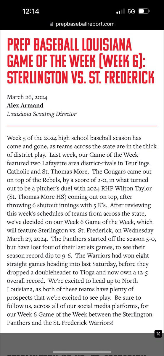 SportsSeam's tweet photo. HUGE GAME TODAY @ 4:30
Sterlington @ St. Fred!!!!
Baseball fans this will be a good one https://t.co/FF6sQ6z16v