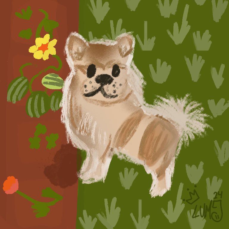 semaiah_com's tweet photo. Decided to do a drawing prompt today! 
The prompt: You should draw a ginormous pomeranian that is doing some gardening. Comment what you think💚🍉 https://t.co/l8T1oLCVNH