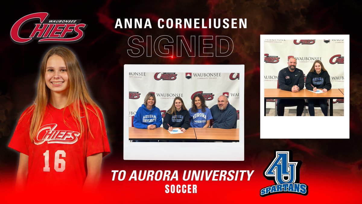WaubonseeChiefs's tweet photo. ⚽️ #SIGNED Congratulations to women's soccer Anna Corneliusen on signing with @AUSpartansWSOC to continue her college career⚽️ @brad_schlemmer #WaubonseeChiefs #AuroraUniversity #OnceAChiefAlwaysAChief #GoodLuck https://t.co/jVMd6FCazo