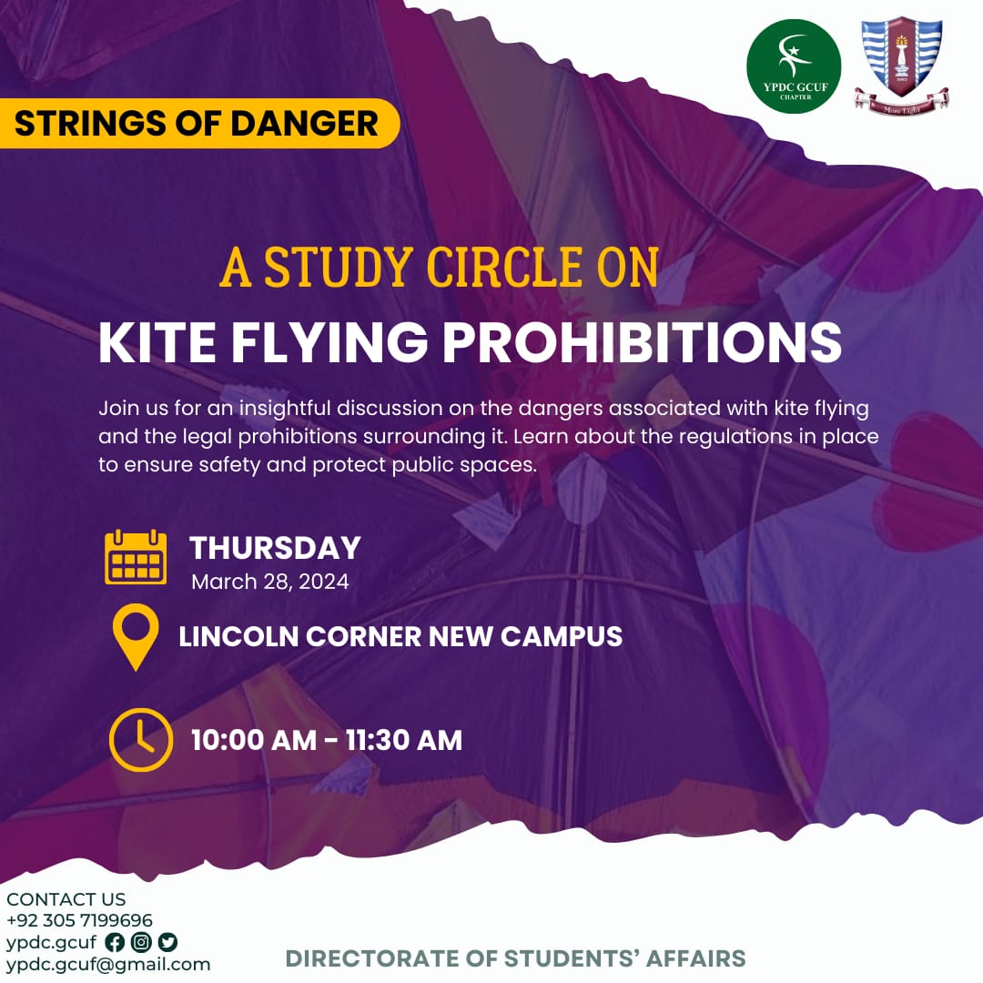 ypdc_gcuf's tweet photo. 🪁 " Strings of Danger": ✋Come to explore kite flying's risks with the YPDC Study Circle. 
📚 In this session, we’ll discuss about uncontrolled kite flying. This can be dangerous, causing entanglement and electrical shock.
#kiteflying #KiteSafety #CommunityAwareness  #YPDC https://t.co/ACCO6MNhg1