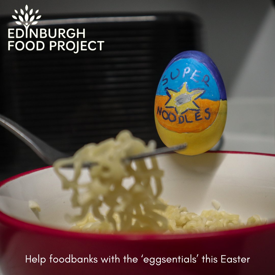EdinFoodProject's tweet photo. Our foodbanks across Edinburgh provide people in crisis with a food parcel containing enough for breakfast, lunch, and dinner for three days.
Please donate to Edinburgh Food Project this Easter so that everyone forced to turn to a foodbank gets the ‘eggsentials’ 🥚 https://t.co/kRvB2xwsz3