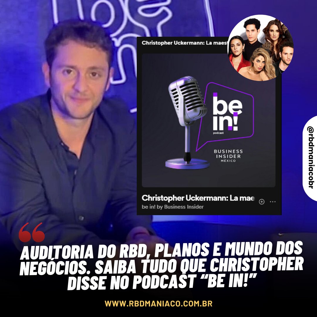 rbdmaniaco's tweet image. RESUMÃO: Christopher cedeu uma entrevita ao Podcast "be in!" dedicado aos negócios e fizemos um resumão sobre assuntos abordados. 

Sobre a Produtora criada pelos RBDs: Todos estão a frente, e Christopher diz que entre eles sempre existiu essa igualdade.

Os RBDs estão em um…
