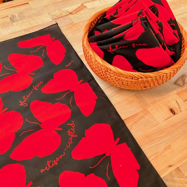 Ahoy Matey!  Our retail team is now styling with custom Mariposa bandanas!!  Stop in to check out our latest butterfly gear.  Yes, these great bandanas are also available for purchase -- they make a great gift for GF loved ones in your life!! #mariposabaking #glutenfree #bandana