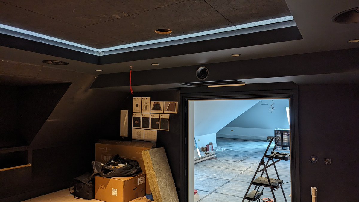 Downlighters in, in-ceiling Atmos speakers in and the Projector box fitted with the front cut-out and the AC infinity Airplate fans.

✅The AC infinity Airplate system monitors the temperature.

Would you like your own cinema? A lavish gateway to other worlds?