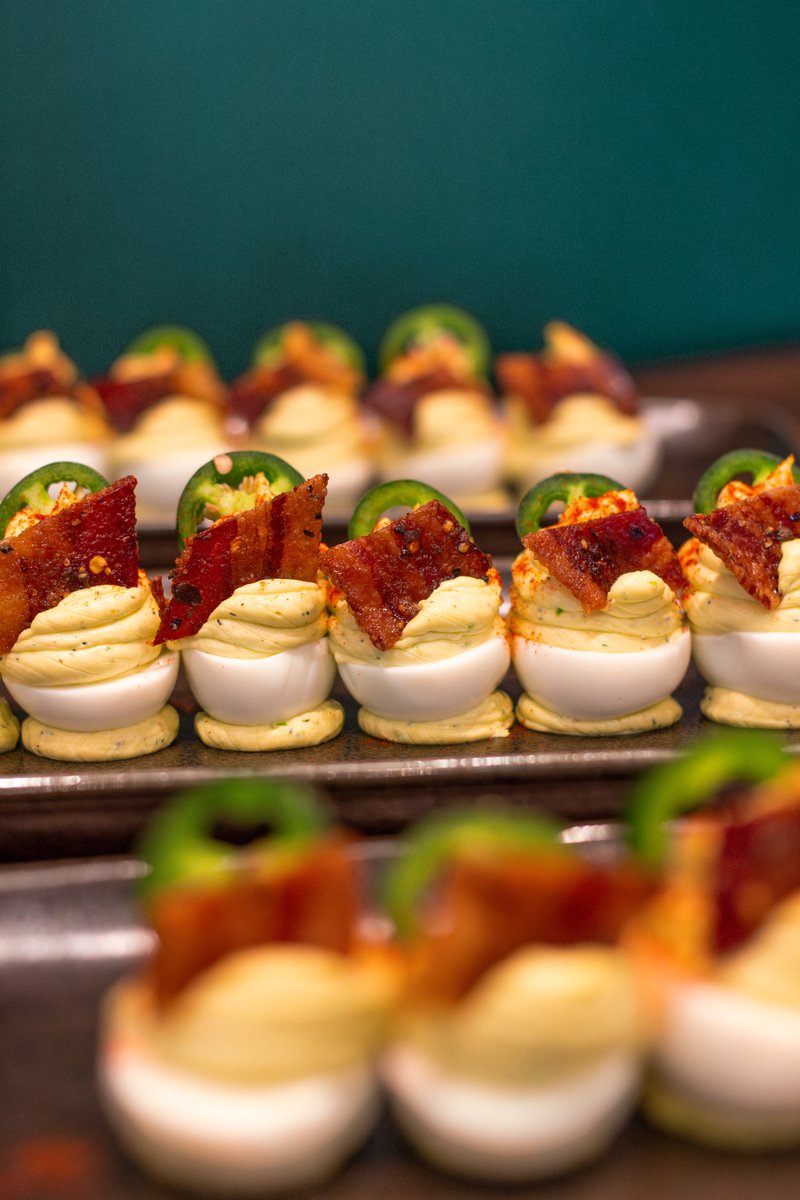 antilogycg's tweet photo. The best eggs for Easter are deviled eggs. And the best deviled eggs can be found at Antilogy any time of day. Our Jalapeño Deviled Eggs are the perfect balance of creamy filling, fresh jalapeño slices, candied bacon, and smoked paprika. Friendly reminder, we're closed on Easter. https://t.co/FuYt7602um