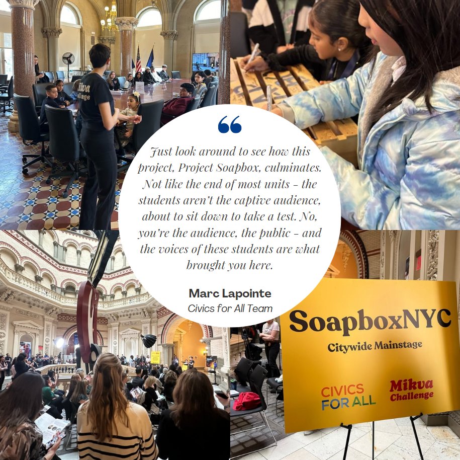 The best days for our team are when youth voice is amplified! Our SoapboxNYC Mainstage was hosted at Tweed Courthouse w/@mikvachallenge. We were joined by students, teachers, parents, superintendents & Chancellor David C Banks! Thank you to all who helped make yesterday so great!