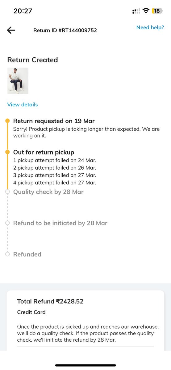Haritmanek's tweet photo. @AJIOLife FRAUD!
Ordered a pair of Gas Jeans on 14/03/24 and they delivered a Gas Shirt instead on 19/03/24.Requested return, verified by Ajio and accepted return request by them but 4 delivery boys have come to collect the return parcel and refused (cont) https://t.co/HtyQ1zag0H