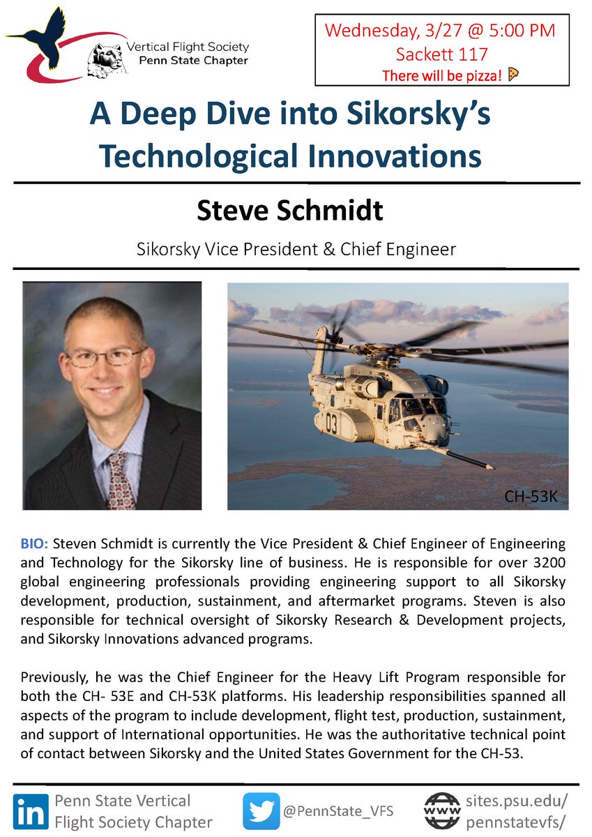 PennState_VFS's tweet photo. Join us on Wednesday, March 27 at 5:00 PM EST in Sackett Building, Room 117, for a Tech Talk from Steve Schmidt! There will be pizza, we hope to see you there! https://t.co/XlUUgXmU9W