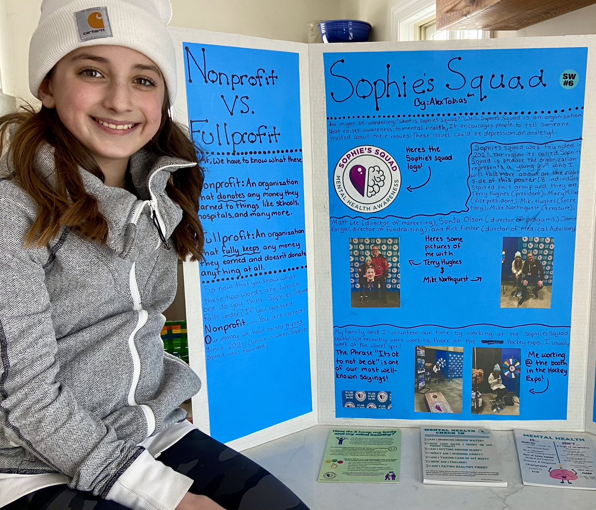 SophiesSquad's tweet photo. Our amazing volunteer Alex Tobias made this amazing project about Sophie’s Squad for school.  Thanks to volunteers like her for helping us end the stigma!
#mentalhealthmatters #itsokaynottobeokay https://t.co/3usV1mlX9F