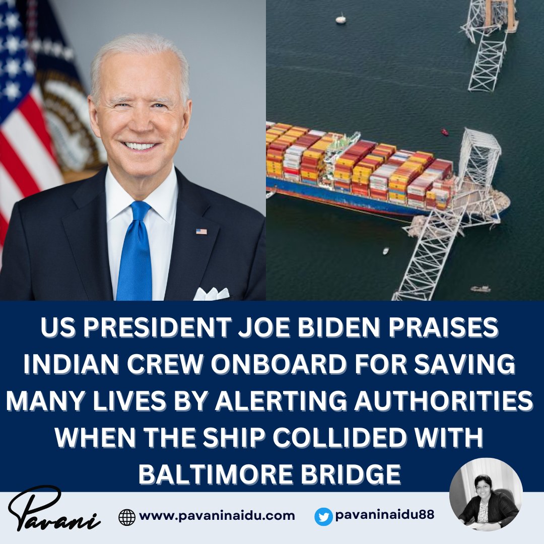 🌟 Remarkable Courage and Quick Thinking! 🚢🇮🇳 President Joe Biden extends his heartfelt gratitude to the Indian crew aboard the vessel involved in the recent maritime incident near Baltimore. Their swift action and alertness undoubtedly saved countless lives by promptly…