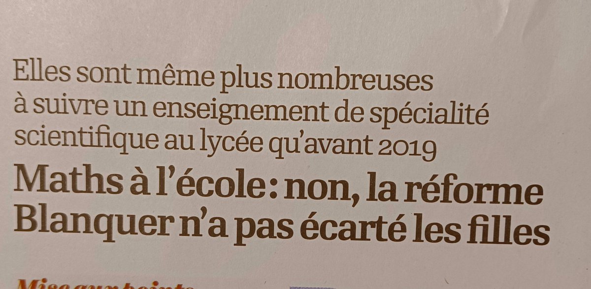 #maths #filles Enfin un article qui remet des choses en place. Les comparaisons quanti. (entre la série S et le système actuel) trouvent très vite leurs limites, nous ne cessons de le dire. De toutes les façons, 'tout se passe' au 1er degré et au collège. In @lopinion_fr 27/3