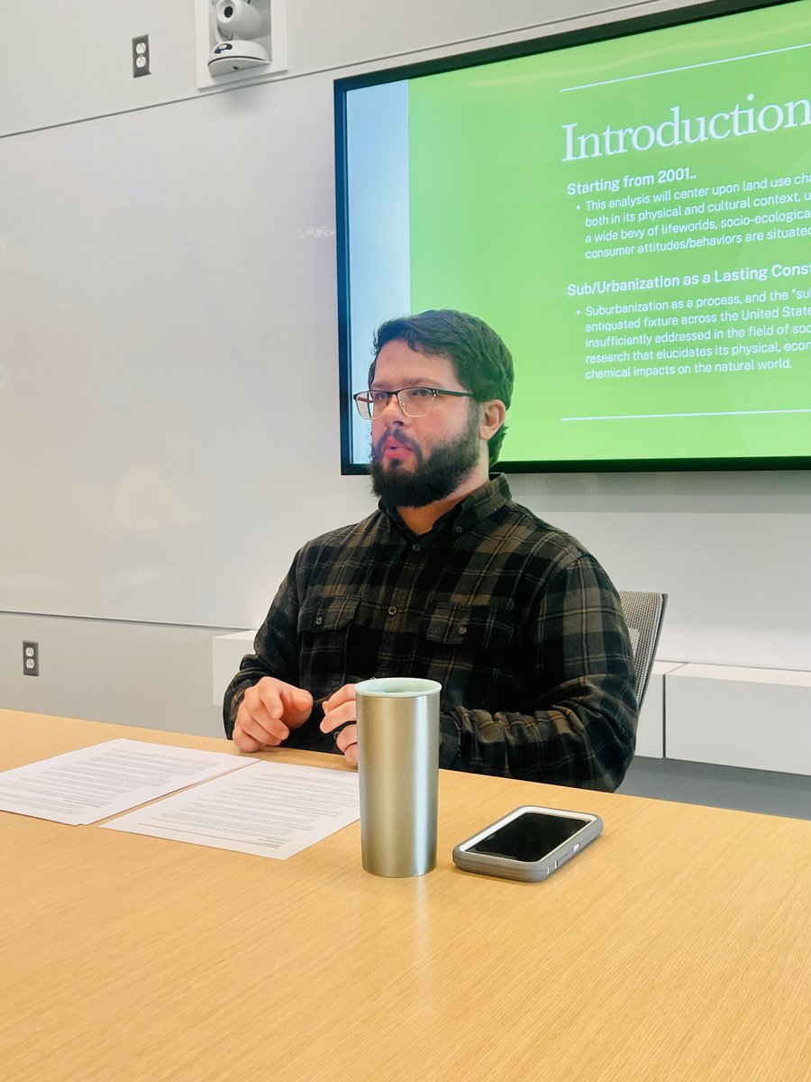 CHR Fellow and PhD Candidate Blake Vullo (Sociology and Anthropology) presents his ongoing project, 'Between Privilege and Precarity: Environmental Change, Land Use Change and Suburbanization in the United States.'