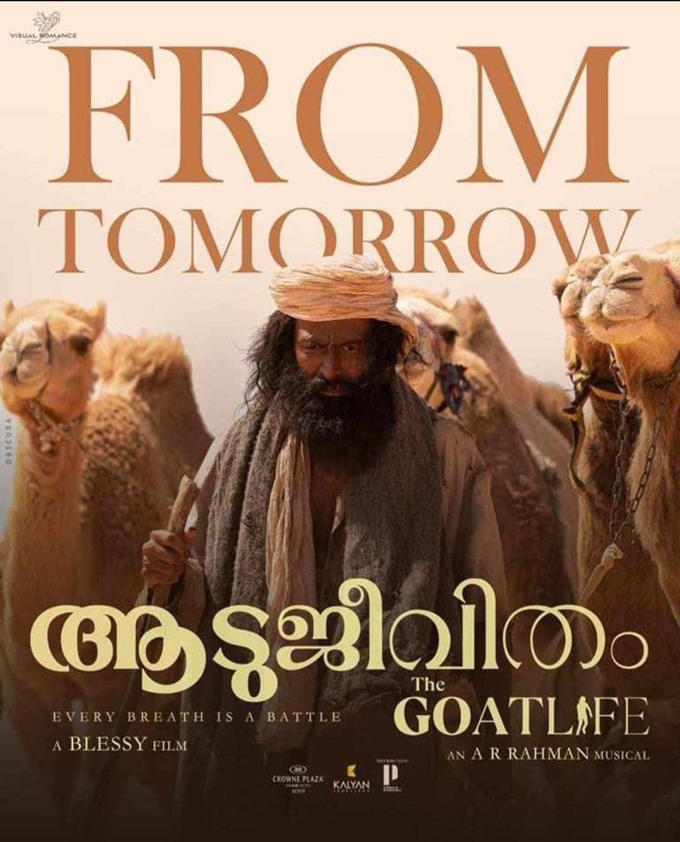 'Gear up for an extraordinary cinematic experience as #AADUJEEVITHAM hits the screens tomorrow! 🎬 Wishing @PrithviOfficial and the talented team behind the movie all the success. Here's to a mesmerizing journey that will leave a lasting impact. Don't miss it! 🐑✨ #TheGoatLife