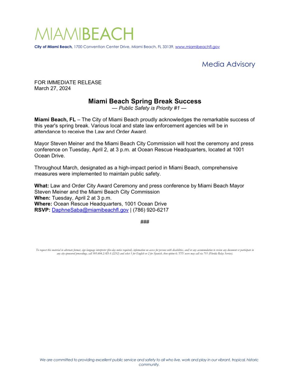 MiamiBeachNews's tweet photo. Miami Beach Spring Break Success
— Public Safety is Priority #1 —
Details: https://t.co/LktINMIXMS https://t.co/XFxmORXcZD