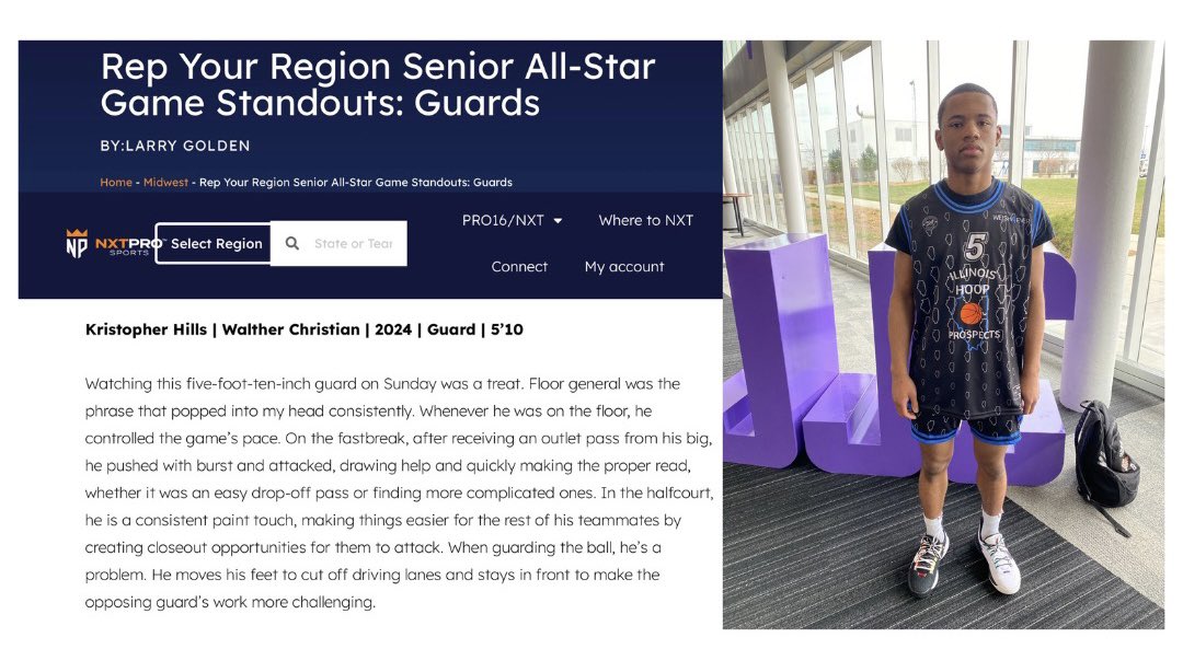 Thank You @_LarroHoops @NXTPRO_IL @JustinMatcham for the write up during the @ILHoopProspects Rep Your Region Senoir All-Star Game. It was fun to play with other senior hoopers that I have seen over the years. @WaltherAcademy @ARelite_ 🎓📚🏀🦾💯 @MarianUHoops 🔵⚫️🏀