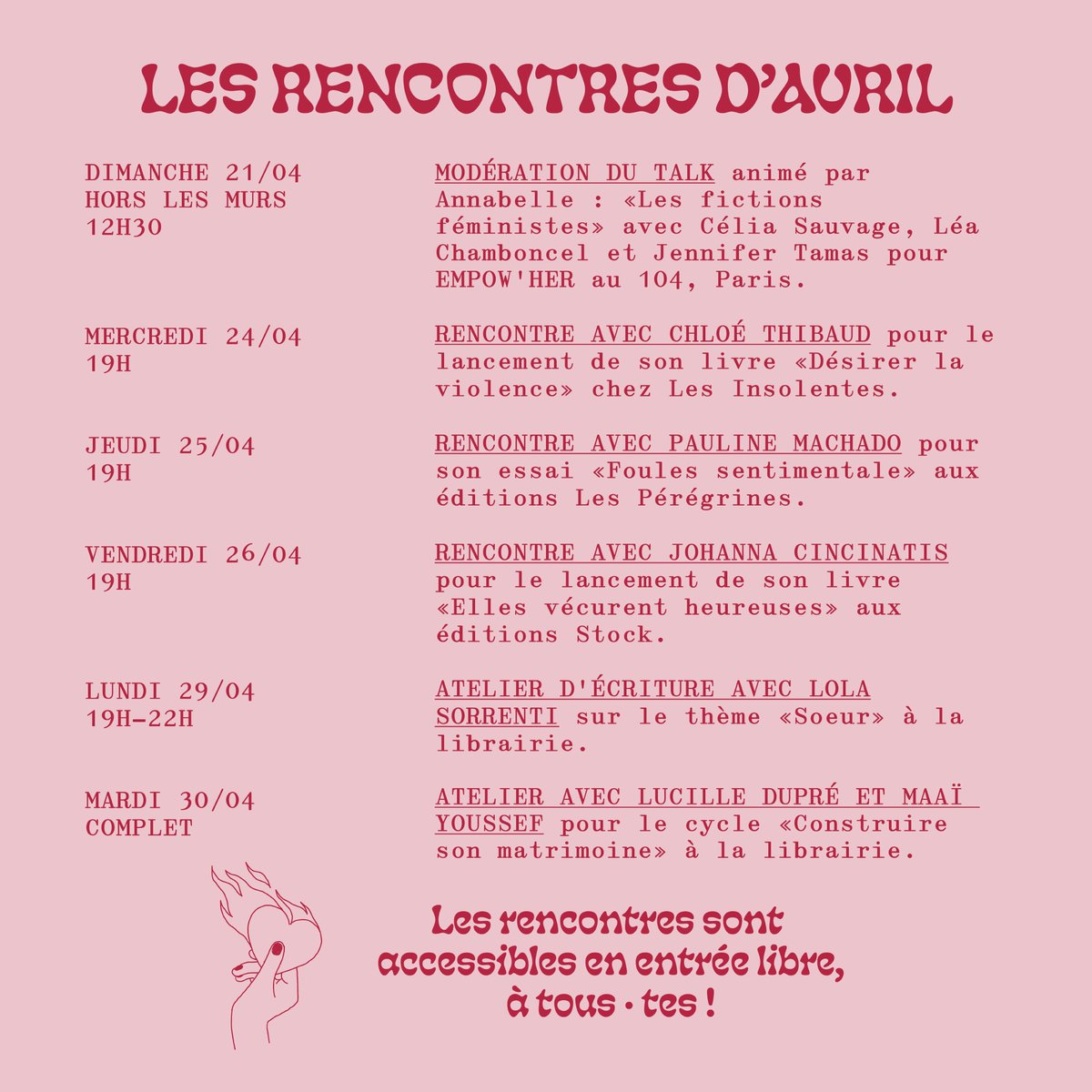 LES RENCONTRES D'AVRIL 🌸 Un mois d'échanges, de discussions et d'ateliers qui s'annonce passionnant !