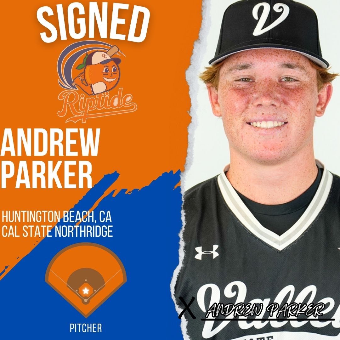 Signed 🖊️ @__andrewparker is joining the Riptide! 🟠🔵 A Freshman pitcher from @CSUNBaseball will be playing for the @ocriptide this summer 2024 before returning to Northridge in the fall. Welcome to the #OCRiptideFamily Andrew! #GoMatadors #YourGreatPark #SummerBall