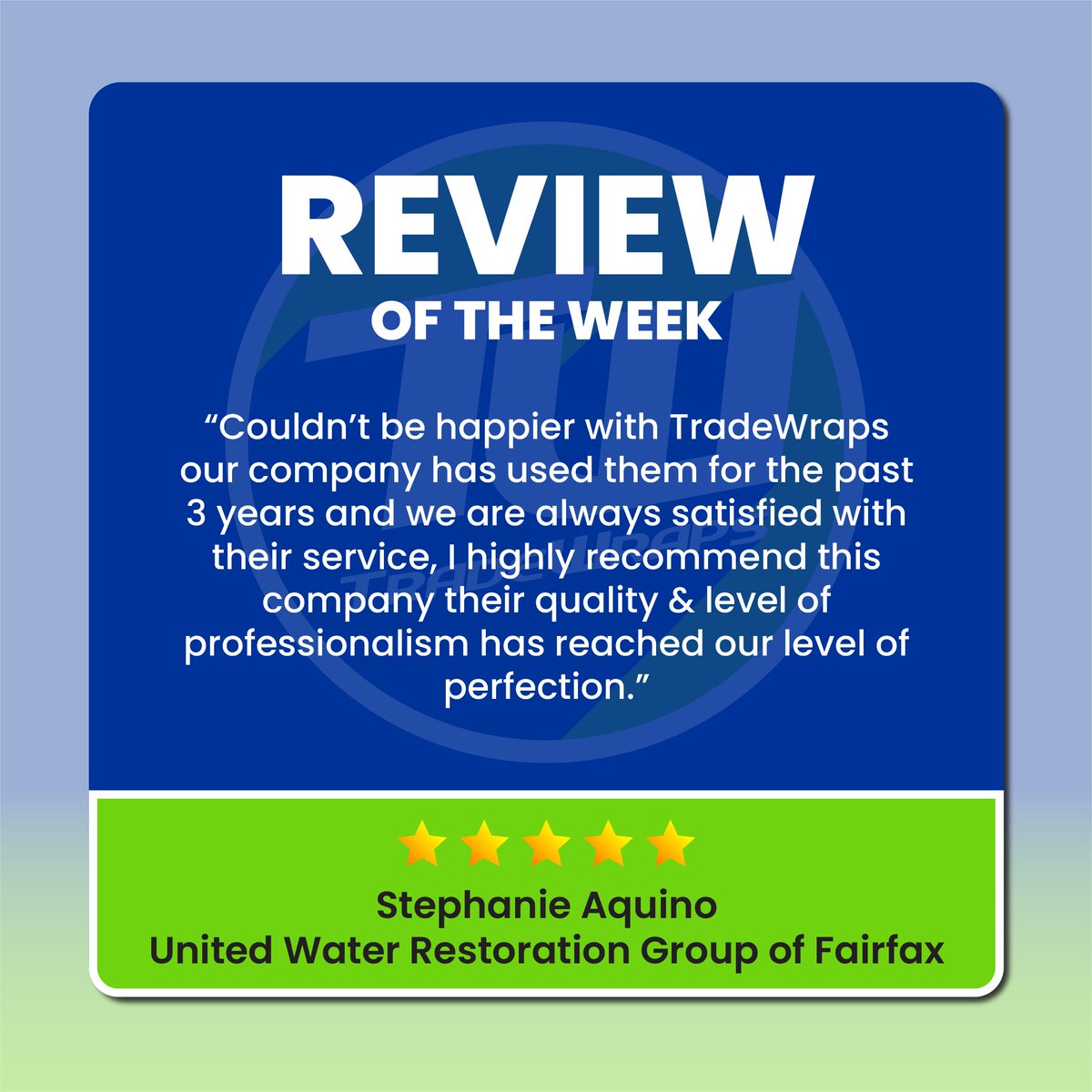 For this week's review, we have United Water Restoration Group of Fairfax !
#vehiclewraps #ReviewOfTheWeek #tradewraps #itsnotpaint #restoration