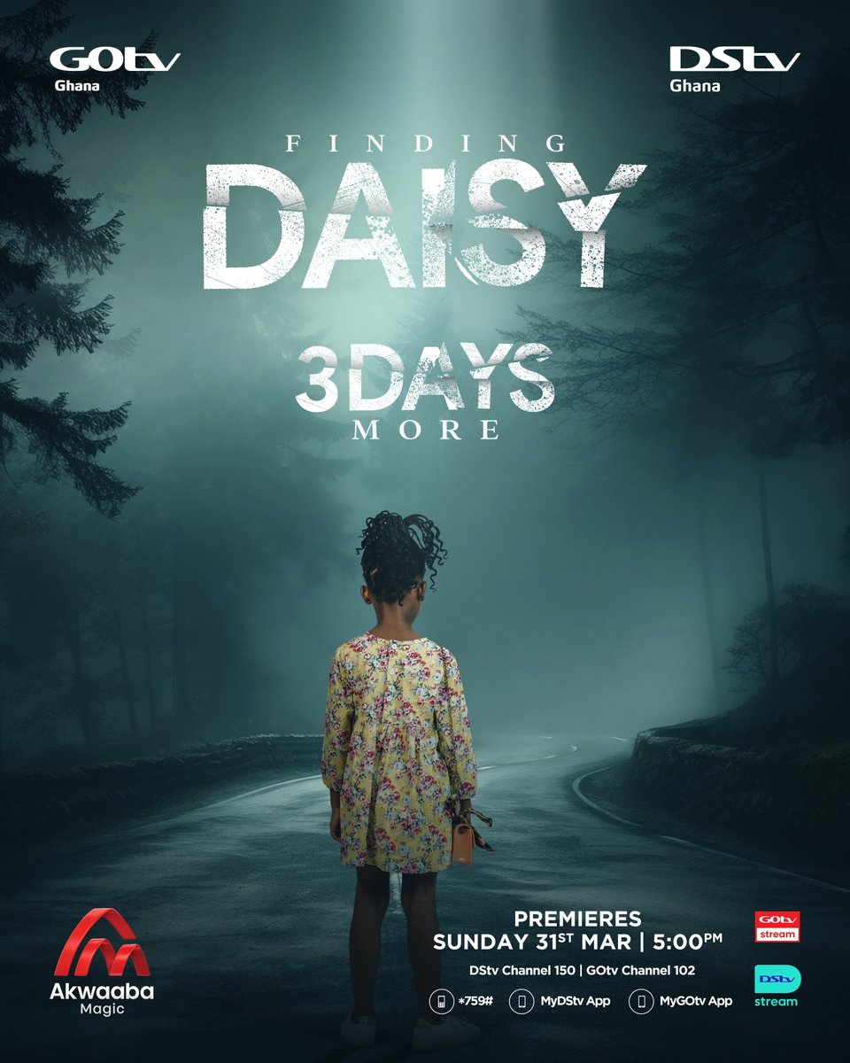 AkwaabaMagic's tweet photo. A kidnapped daughter. A determined mother. An estranged husband. How far will they go to find Daisy? ❤️

#FindingDaisy premieres Sun, 31 March at 5pm on #AkwaabaMagic DStv 150 GOtv 102 🔥

Reconnect now on #MyDStv: https://t.co/ndlprm1V3j or #MyGOtv app https://t.co/3LZRPoBwPV https://t.co/aAQ6VjJjFD