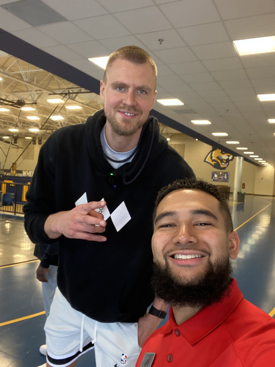 Jaylen Brown @FCHWPO paid his Alma Mater @Wheeler_High a visit today and brought Kristaps Porzingis with him! Always a great day to be a wildcat!