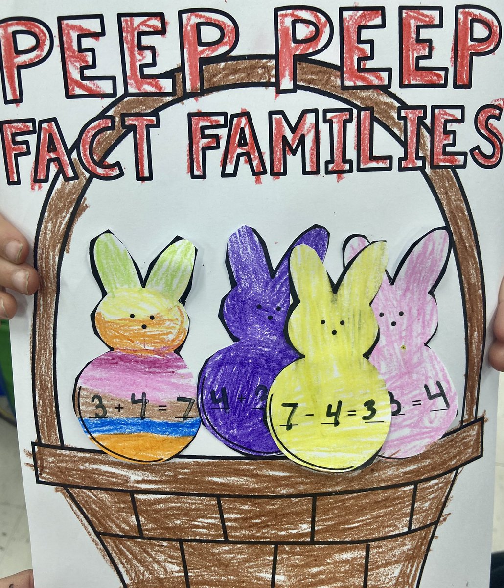 ErinShortall4's tweet photo. Today Kindergarten was introduced to Fact Families for the 1st time- Peep Peep style! 🐣🐰🌷We filled out baskets with a fact family equation. I am one proud teacher!!! @tincroadschool @markdgrilo @Dani_Marangon @debhuffman_ https://t.co/PuRWuVxXb5