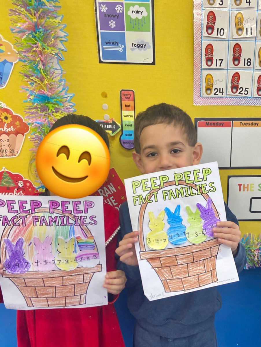 ErinShortall4's tweet photo. Today Kindergarten was introduced to Fact Families for the 1st time- Peep Peep style! 🐣🐰🌷We filled out baskets with a fact family equation. I am one proud teacher!!! @tincroadschool @markdgrilo @Dani_Marangon @debhuffman_ https://t.co/PuRWuVxXb5