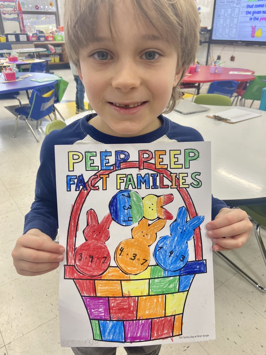 ErinShortall4's tweet photo. Today Kindergarten was introduced to Fact Families for the 1st time- Peep Peep style! 🐣🐰🌷We filled out baskets with a fact family equation. I am one proud teacher!!! @tincroadschool @markdgrilo @Dani_Marangon @debhuffman_ https://t.co/PuRWuVxXb5