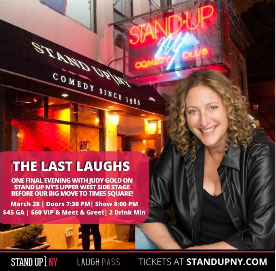 NYC! Tomorrow night, Thursday, March 28th at 8pm, join me for my final evening performing at @StandUpNY ‘s Upper West Side location before they move to Times Sq! The end of an era! Get your tickets here: standupny.com/upcoming-shows…