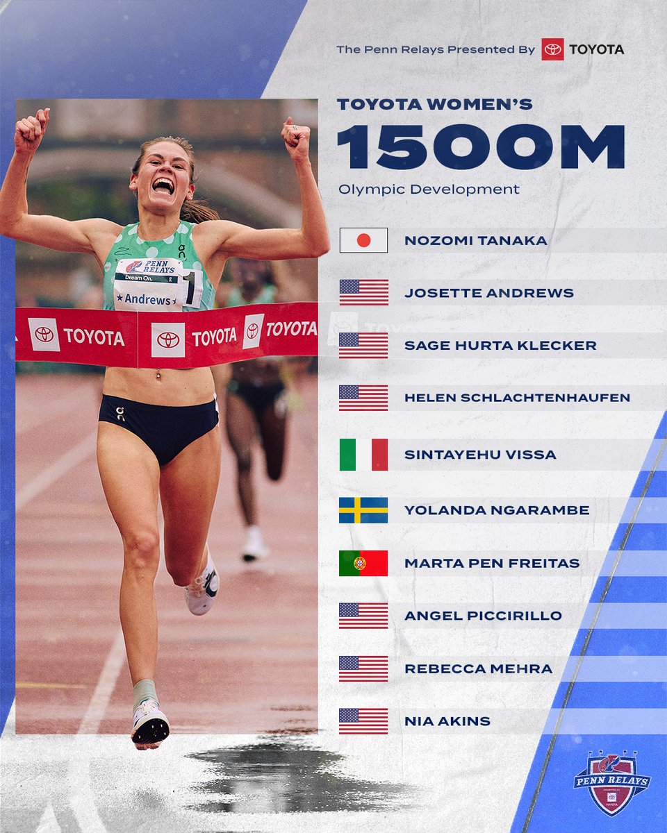 🚨𝗢𝗗 𝗙𝗜𝗘𝗟𝗗 𝗔𝗡𝗡𝗢𝗨𝗡𝗖𝗘𝗠𝗘𝗡𝗧🚨 We're excited to roll out our first Olympic Development fields to the public... first up, the @Toyota Women's 1,500m headlined by reigning #2023PennRelays champ @JosetteNorris! 📰bit.ly/3xajbjP