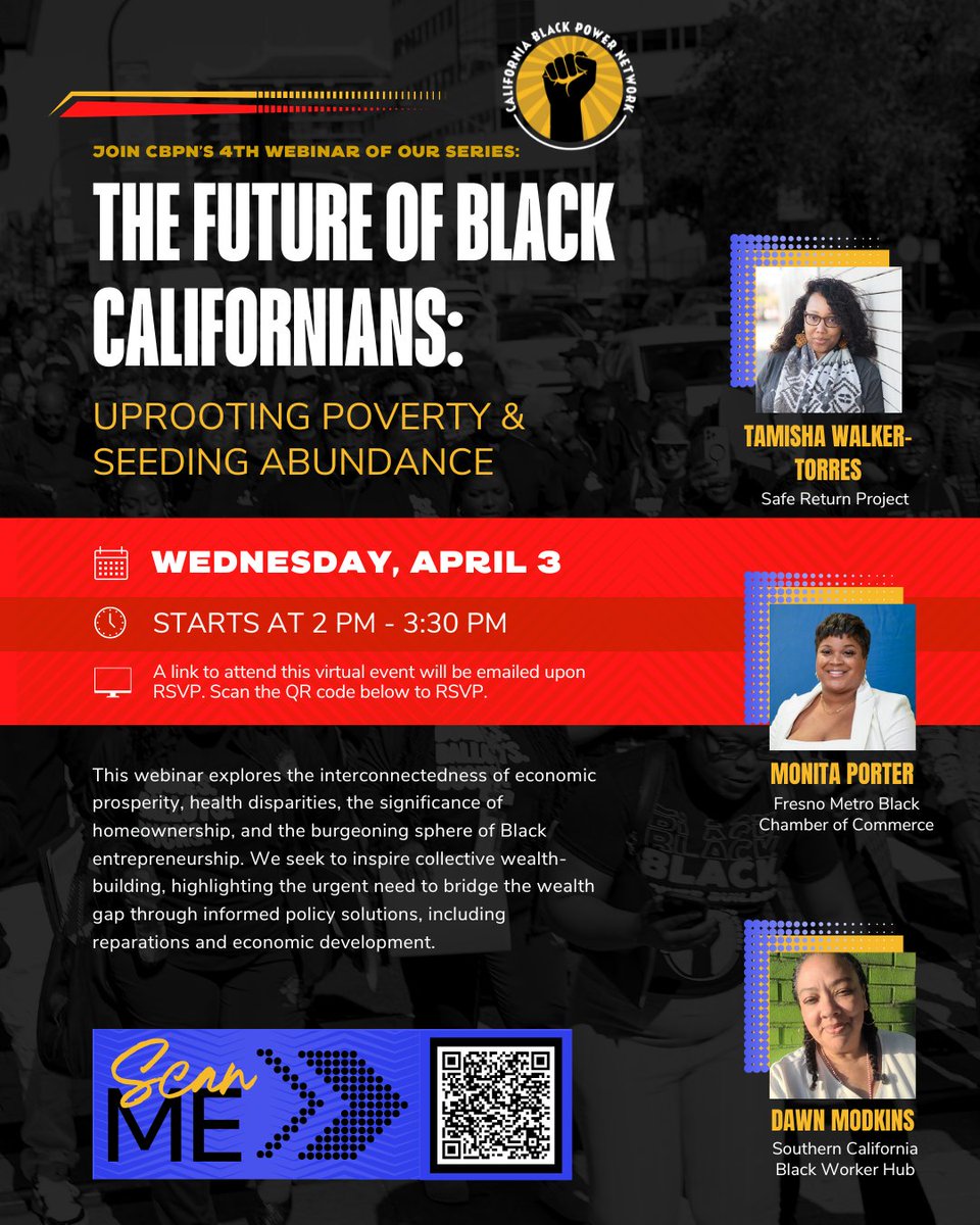 Join us for an engaging discussion on, the deep-seated economic disparities stemming from historical injustices. This webinar is free and open to anyone dedicated to fostering economic equity for Black Californians. Secure your spot today ow.ly/fOG350R3ucy