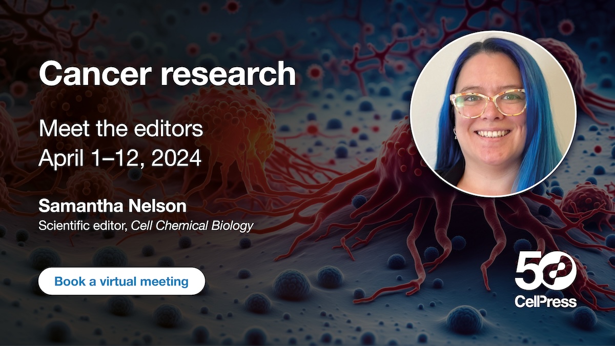 Have a question about publishing your #cancerresearch with @CellChemBiol? Book a virtual meeting with scientific editor @SamiGram13 to hubs.li/Q02qCRqx0 #AACR24