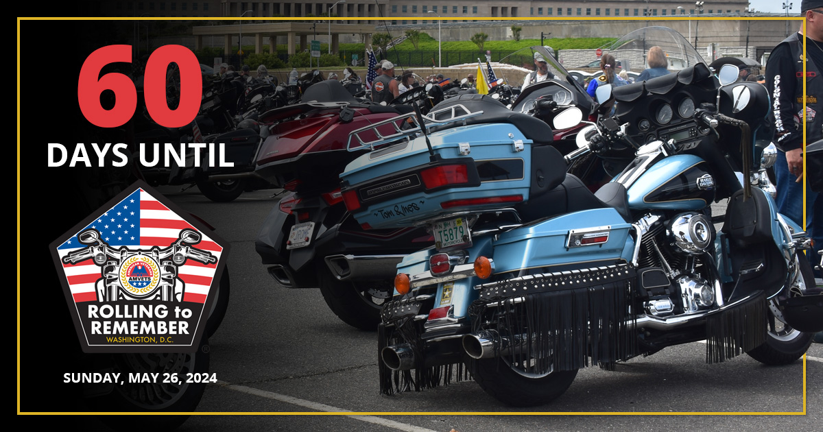 60 days until Rolling to Remember. Join us this Memorial Day weekend as we ride through the capital in remembrance of our POW/MIA. #NeverForget #R2R2024 Visit RollingToRemember.com for all updates on The Ride.