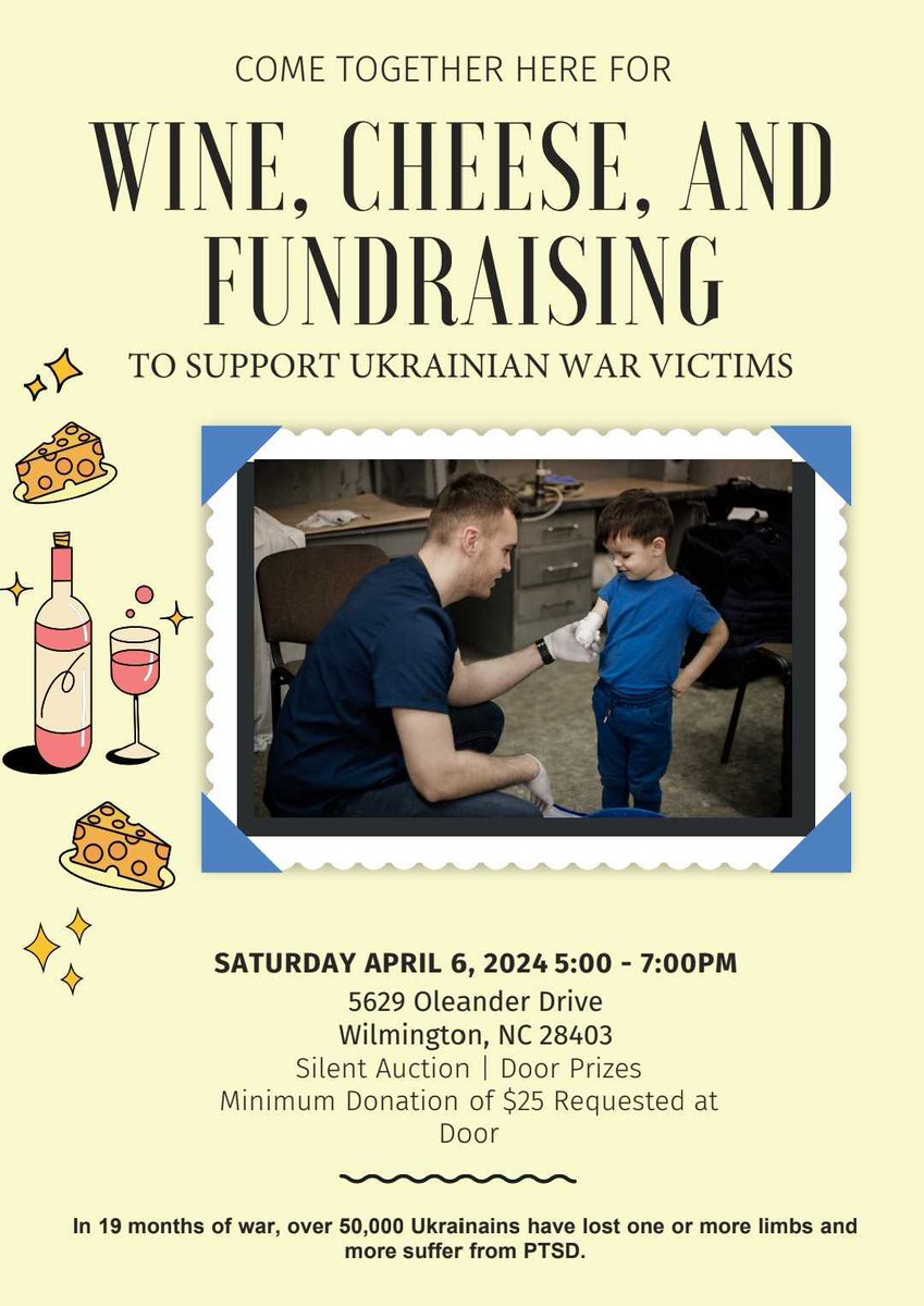 For our USA followers, please consider attending a #fundraising night in #NorthCarolina to support #Ukrainian war victims. Come by Saturday April 6th for an exclusive look into what VHP has been doing to help. Thank you to our incredible partners for putting on this event! 💙