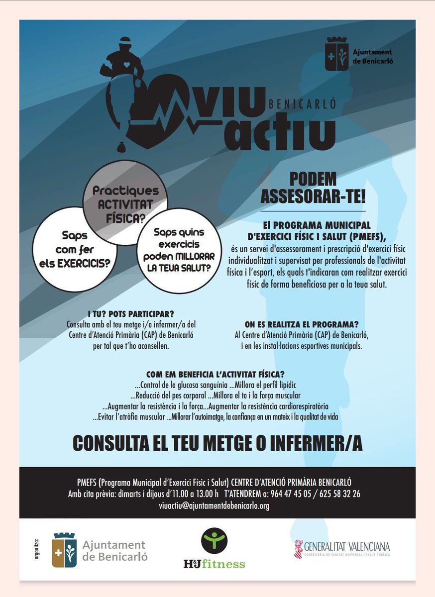 Una excelente iniciativa del ayuntamiento de Benicarló. El ejercicio físico como base de la prevención cardiovascular. Enhorabuena a organizadores y usuarios. Que cunda el ejemplo! Comparte aquí tu experiencia si se organiza en otros sitios drive.google.com/file/d/12CXpME…